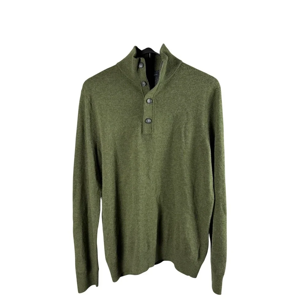 Banana Republic Mens Tall L Green 100% Merino Wool Quarter Zip Button Sweater